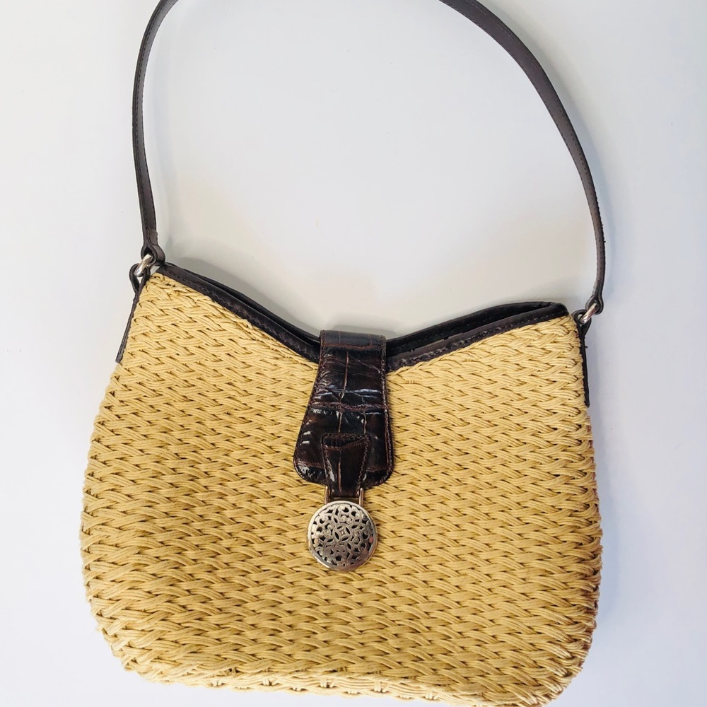 Brighton Straw & Leather Shoulder Bag Purse Buckle